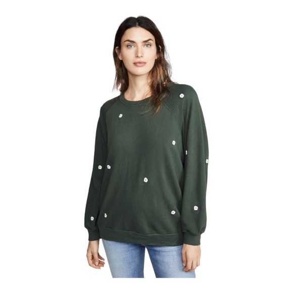 RARE The Great College Sweatshirt Floral Embroidered Green Sweatshirt - Picture 2 of 5